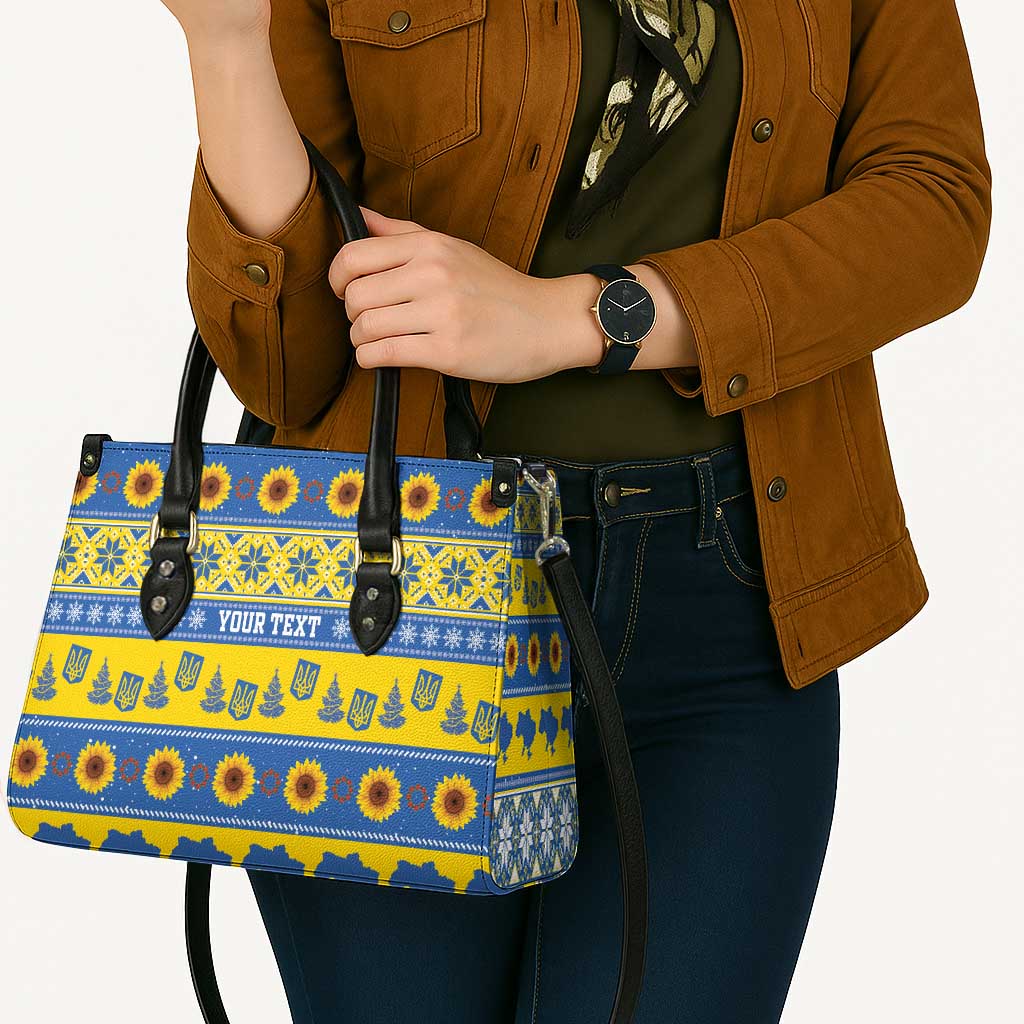 Ukraine Christmas Leather Bag Tryzub With Map Folk Pattern - Wonder Print Shop