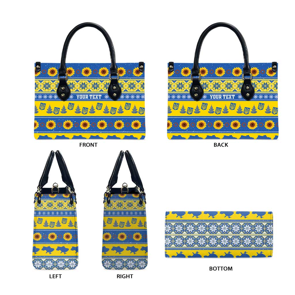 Ukraine Christmas Leather Bag Tryzub With Map Folk Pattern - Wonder Print Shop