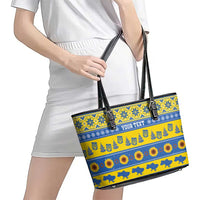 Ukraine Christmas Leather Tote Bag Tryzub With Map Folk Pattern - Wonder Print Shop