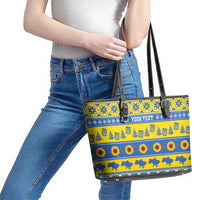 Ukraine Christmas Leather Tote Bag Tryzub With Map Folk Pattern - Wonder Print Shop
