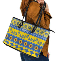 Ukraine Christmas Leather Tote Bag Tryzub With Map Folk Pattern - Wonder Print Shop