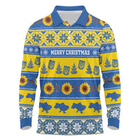 Personalised Ukraine Christmas Long Sleeve Polo Shirt Tryzub With Map Folk Pattern - Wonder Print Shop