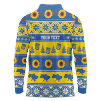 Personalised Ukraine Christmas Long Sleeve Polo Shirt Tryzub With Map Folk Pattern - Wonder Print Shop