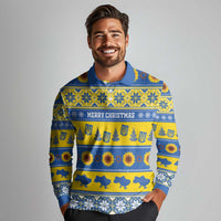 Personalised Ukraine Christmas Long Sleeve Polo Shirt Tryzub With Map Folk Pattern - Wonder Print Shop