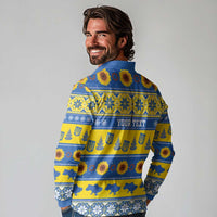 Personalised Ukraine Christmas Long Sleeve Polo Shirt Tryzub With Map Folk Pattern - Wonder Print Shop