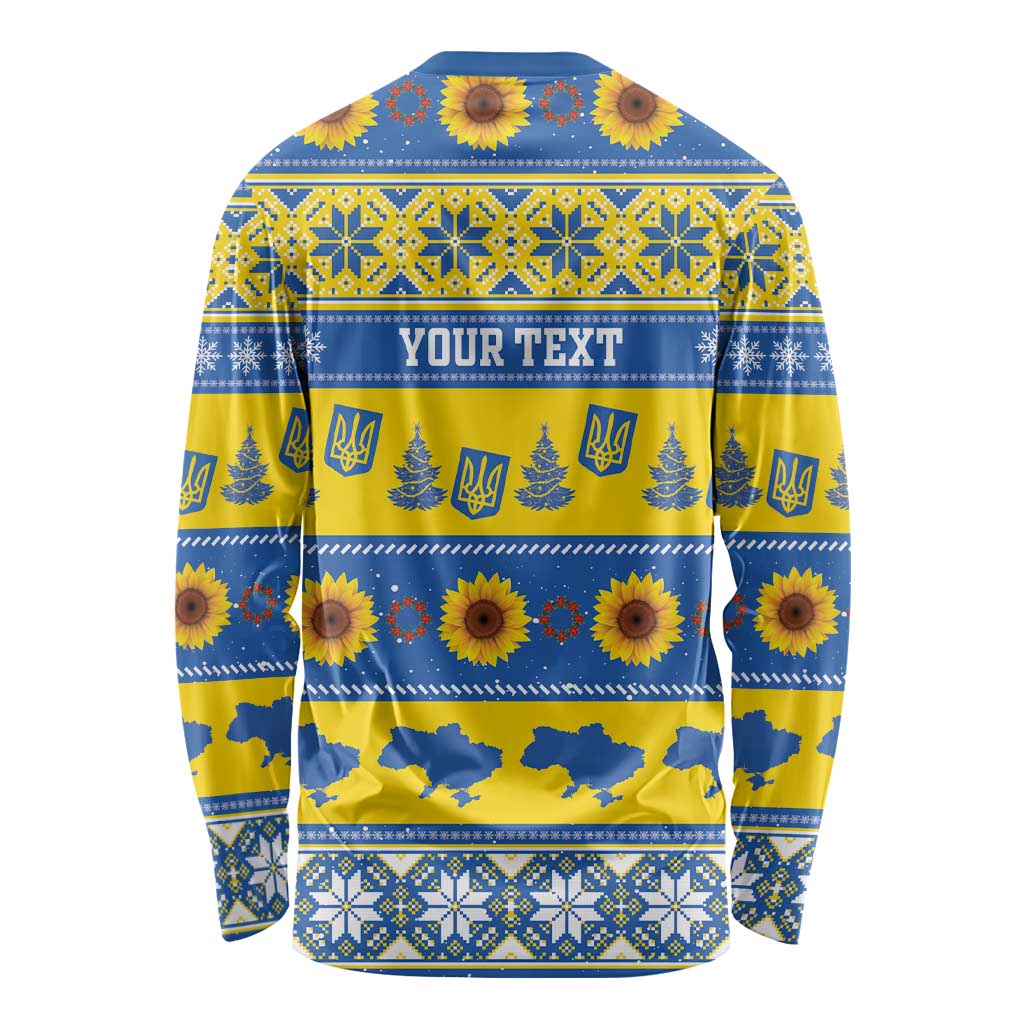 Personalised Ukraine Christmas Long Sleeve Shirt Tryzub With Map Folk Pattern - Wonder Print Shop