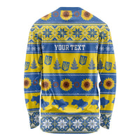 Personalised Ukraine Christmas Long Sleeve Shirt Tryzub With Map Folk Pattern - Wonder Print Shop
