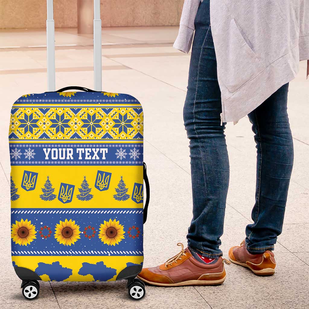 Ukraine Christmas Luggage Cover Tryzub With Map Folk Pattern - Wonder Print Shop