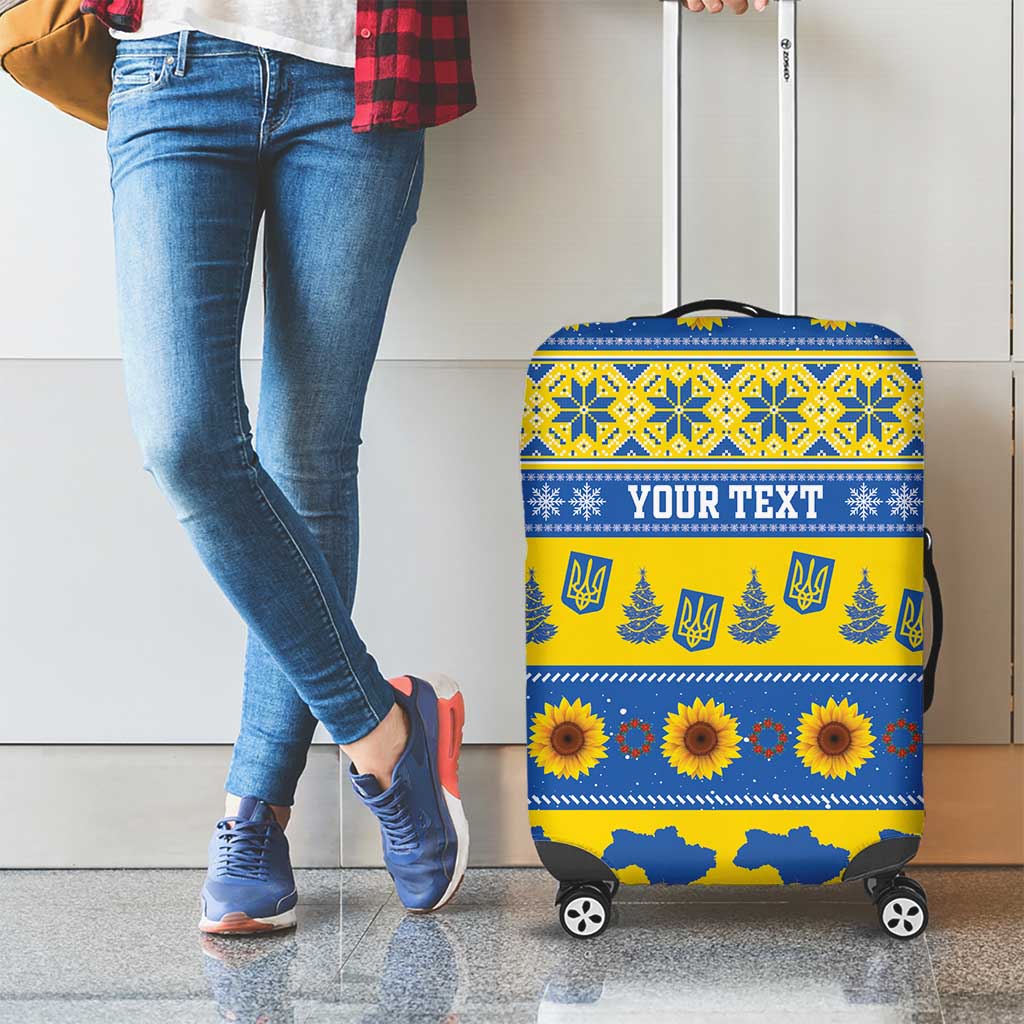 Ukraine Christmas Luggage Cover Tryzub With Map Folk Pattern - Wonder Print Shop