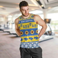 Personalised Ukraine Christmas Men Tank Top Tryzub With Map Folk Pattern - Wonder Print Shop