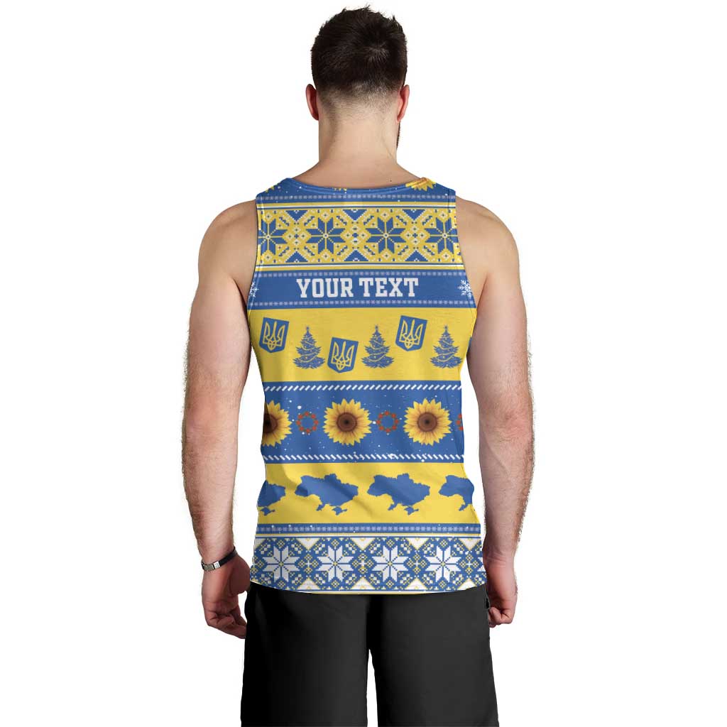 Personalised Ukraine Christmas Men Tank Top Tryzub With Map Folk Pattern - Wonder Print Shop