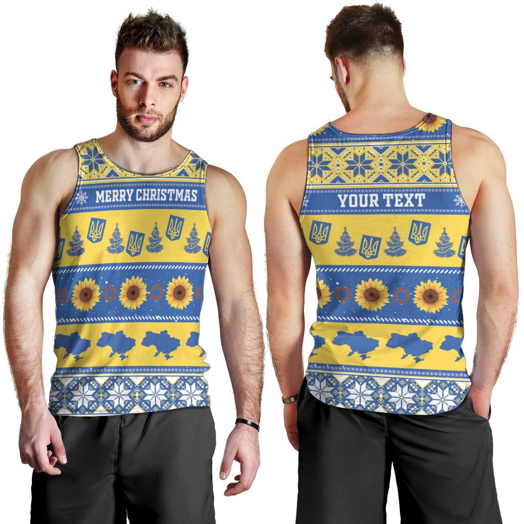Personalised Ukraine Christmas Men Tank Top Tryzub With Map Folk Pattern - Wonder Print Shop