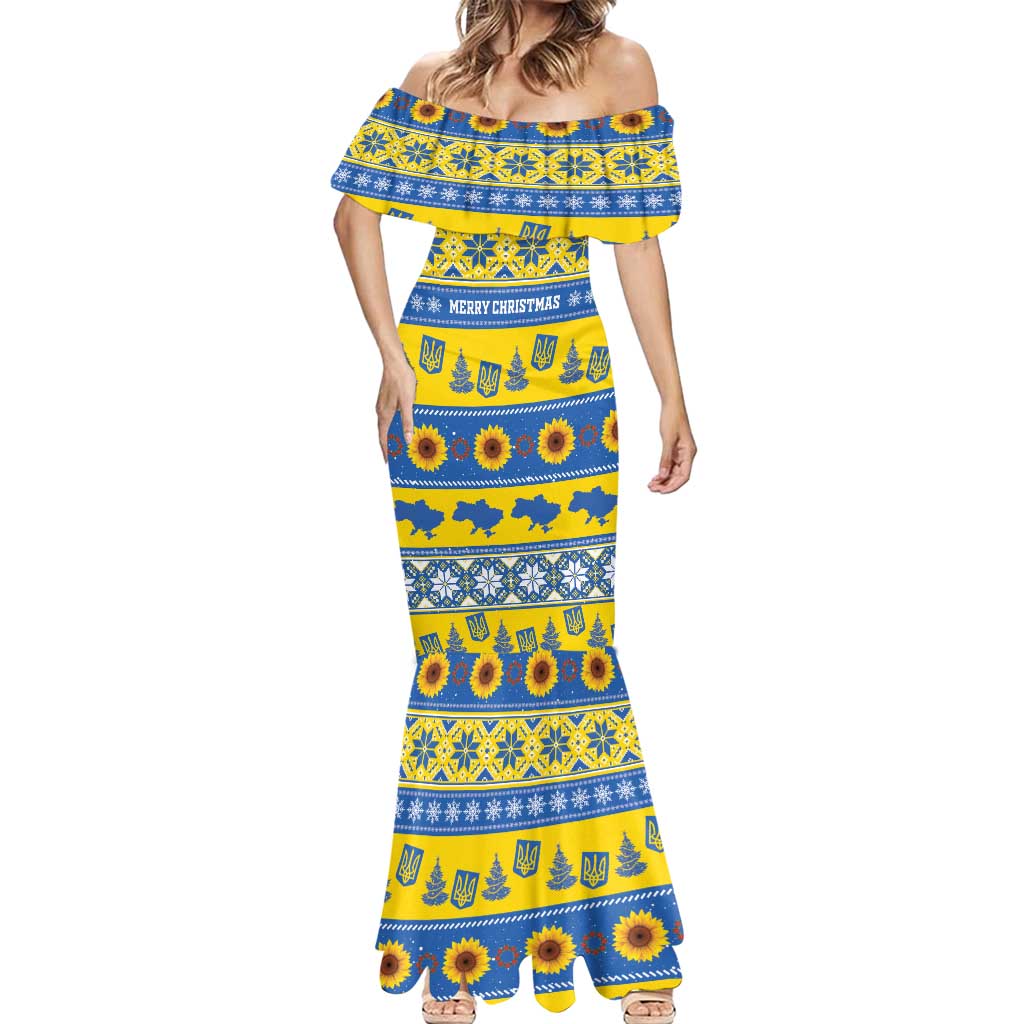 Personalised Ukraine Christmas Mermaid Dress Tryzub With Map Folk Pattern - Wonder Print Shop