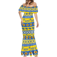 Personalised Ukraine Christmas Mermaid Dress Tryzub With Map Folk Pattern - Wonder Print Shop