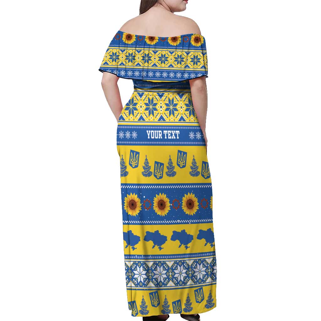 Personalised Ukraine Christmas Off Shoulder Maxi Dress Tryzub With Map Folk Pattern - Wonder Print Shop