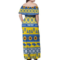 Personalised Ukraine Christmas Off Shoulder Maxi Dress Tryzub With Map Folk Pattern - Wonder Print Shop