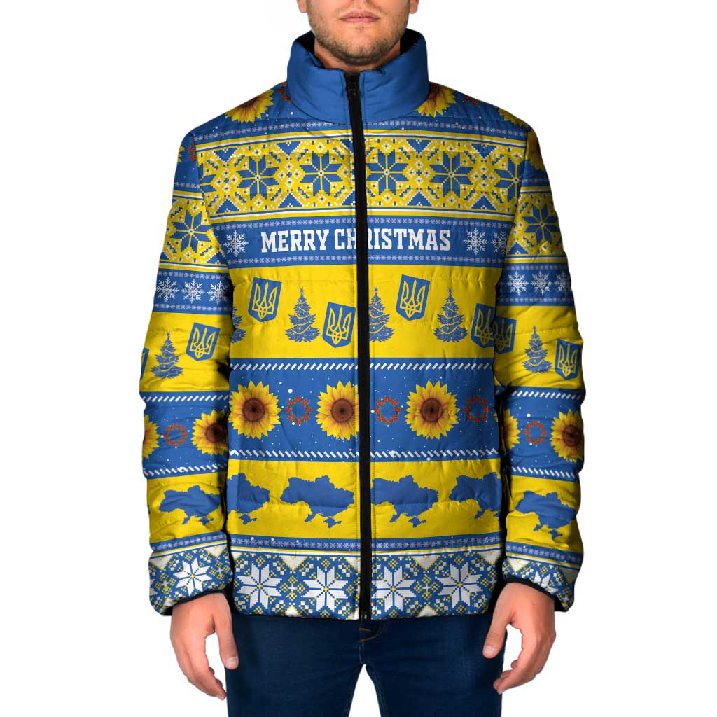 Personalised Ukraine Christmas Padded Jacket Tryzub With Map Folk Pattern - Wonder Print Shop