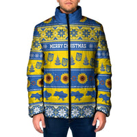 Personalised Ukraine Christmas Padded Jacket Tryzub With Map Folk Pattern - Wonder Print Shop