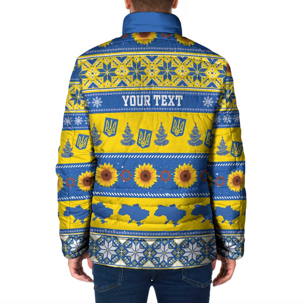 Personalised Ukraine Christmas Padded Jacket Tryzub With Map Folk Pattern - Wonder Print Shop