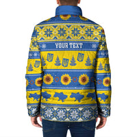 Personalised Ukraine Christmas Padded Jacket Tryzub With Map Folk Pattern - Wonder Print Shop