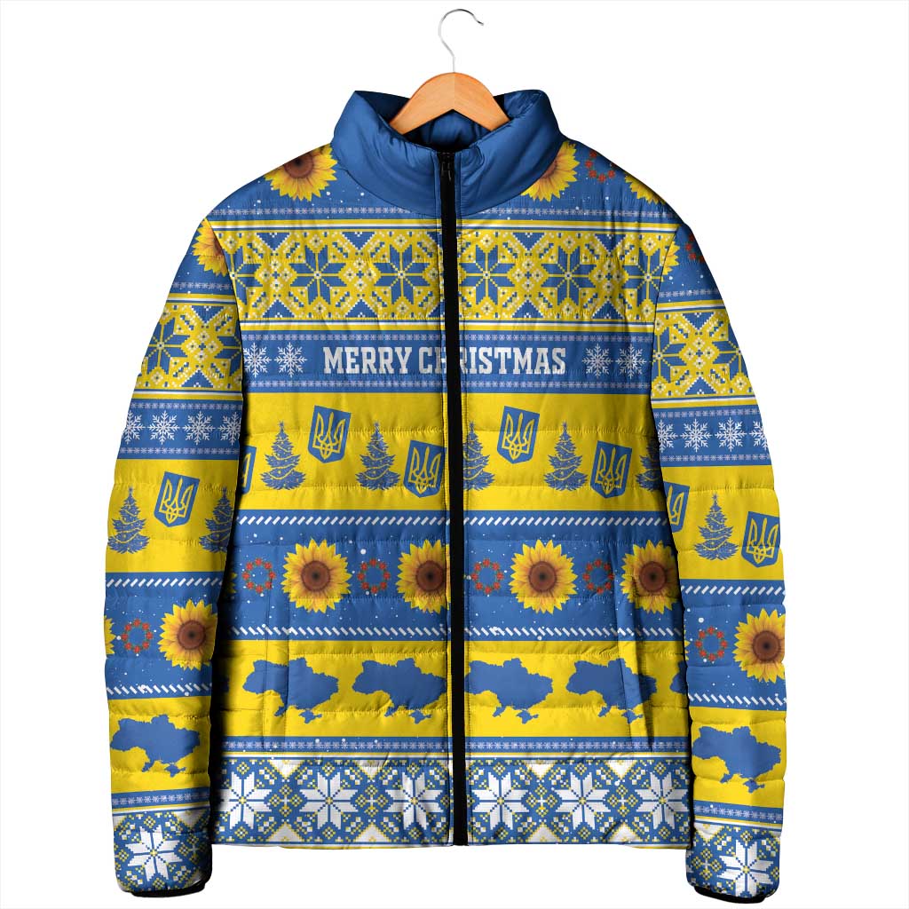 Personalised Ukraine Christmas Padded Jacket Tryzub With Map Folk Pattern - Wonder Print Shop