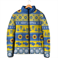 Personalised Ukraine Christmas Padded Jacket Tryzub With Map Folk Pattern - Wonder Print Shop