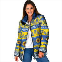 Personalised Ukraine Christmas Padded Jacket Tryzub With Map Folk Pattern - Wonder Print Shop
