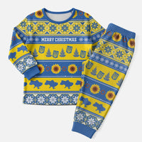 Personalised Ukraine Christmas Pajama Set Tryzub With Map Folk Pattern - Wonder Print Shop