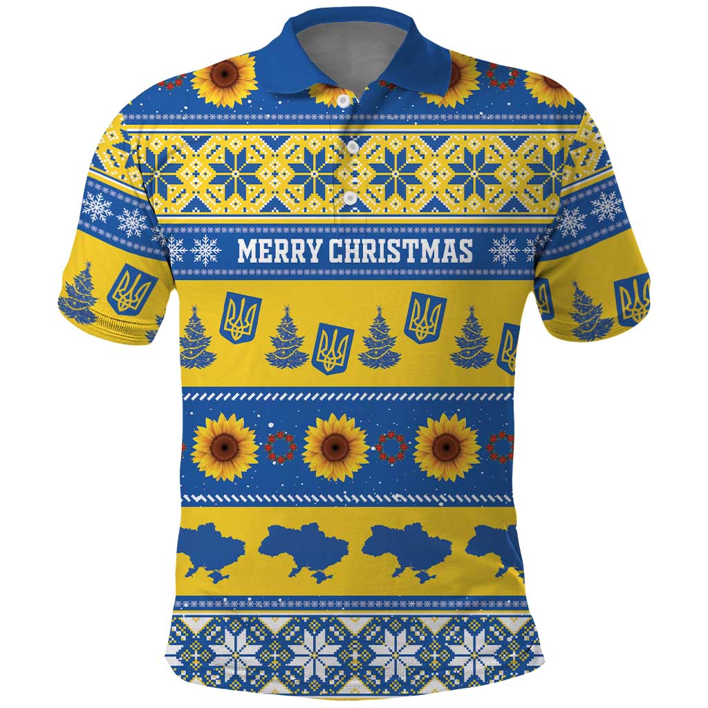 Personalised Ukraine Christmas Polo Shirt Tryzub With Map Folk Pattern - Wonder Print Shop