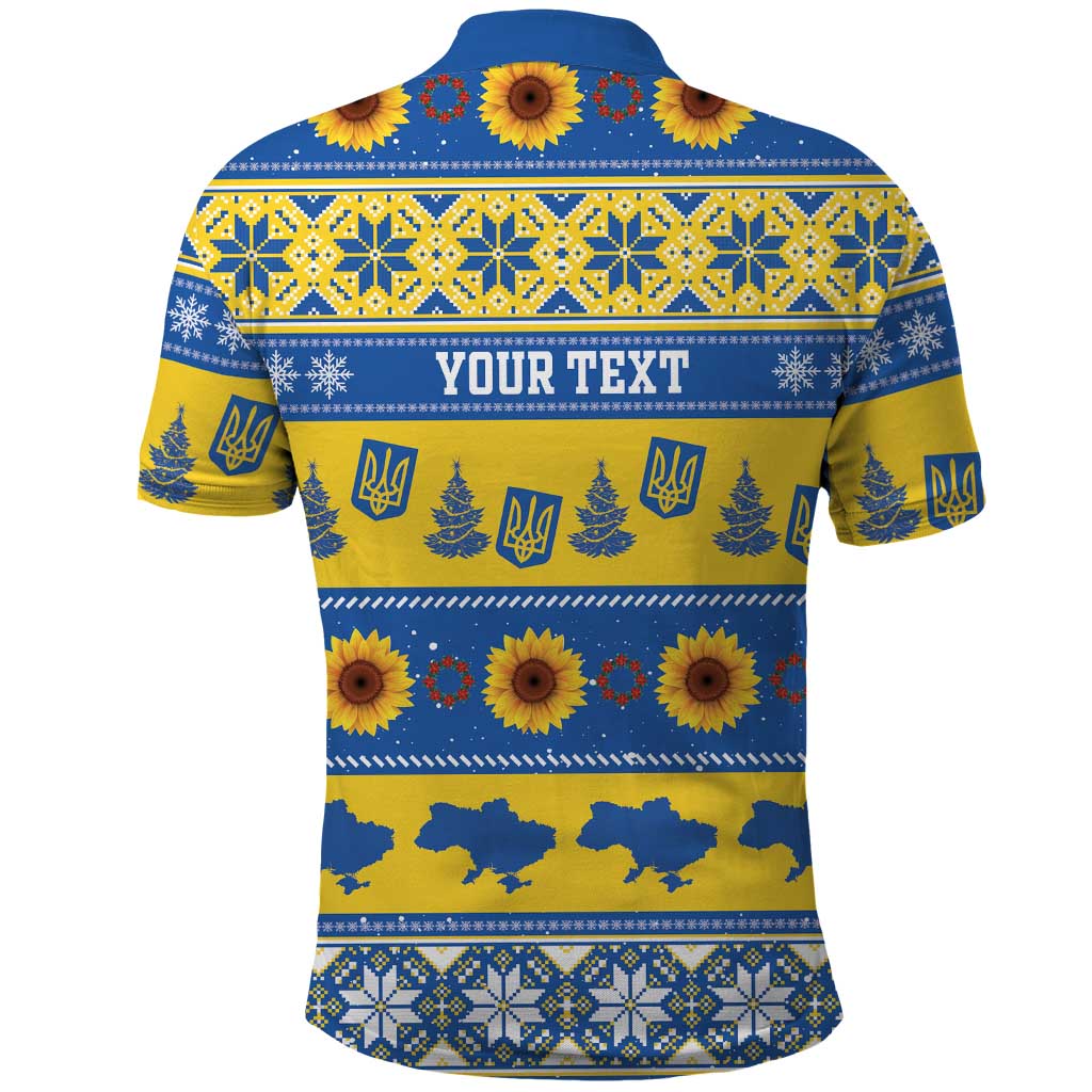 Personalised Ukraine Christmas Polo Shirt Tryzub With Map Folk Pattern - Wonder Print Shop
