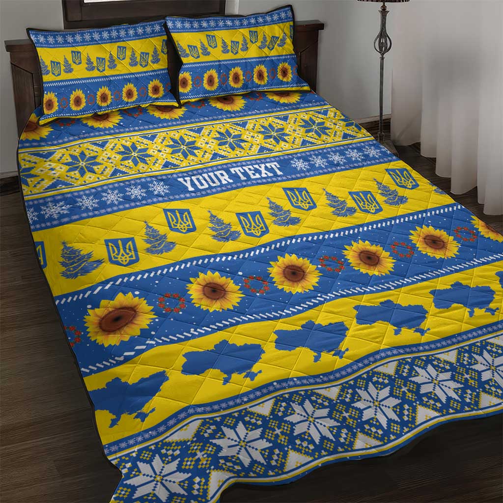 Ukraine Christmas Quilt Bed Set Tryzub With Map Folk Pattern - Wonder Print Shop