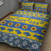 Ukraine Christmas Quilt Bed Set Tryzub With Map Folk Pattern - Wonder Print Shop