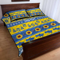 Ukraine Christmas Quilt Bed Set Tryzub With Map Folk Pattern - Wonder Print Shop