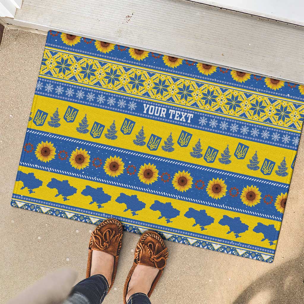 Ukraine Christmas Rubber Doormat Tryzub With Map Folk Pattern - Wonder Print Shop