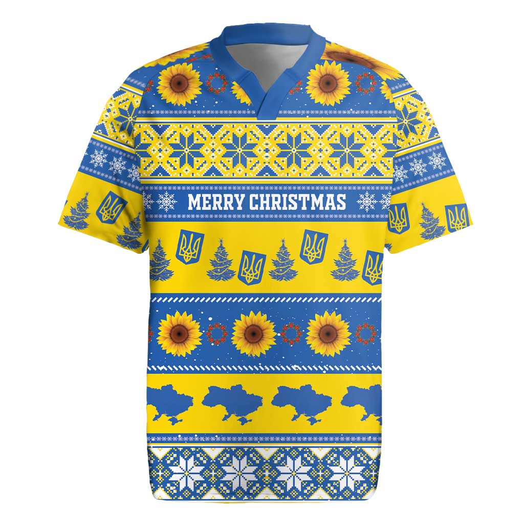 Personalised Ukraine Christmas Rugby Jersey Tryzub With Map Folk Pattern - Wonder Print Shop