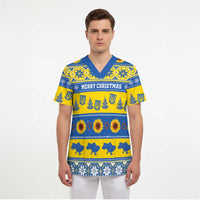 Personalised Ukraine Christmas Scrub Top Tryzub With Map Folk Pattern - Wonder Print Shop