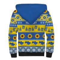 Personalised Ukraine Christmas Sherpa Hoodie Tryzub With Map Folk Pattern - Wonder Print Shop