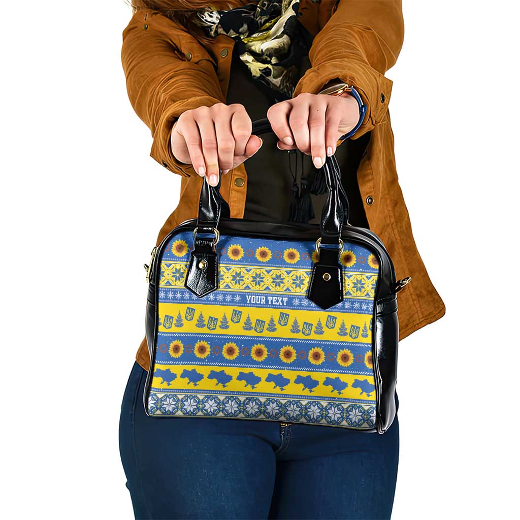 Ukraine Christmas Shoulder Handbag Tryzub With Map Folk Pattern - Wonder Print Shop