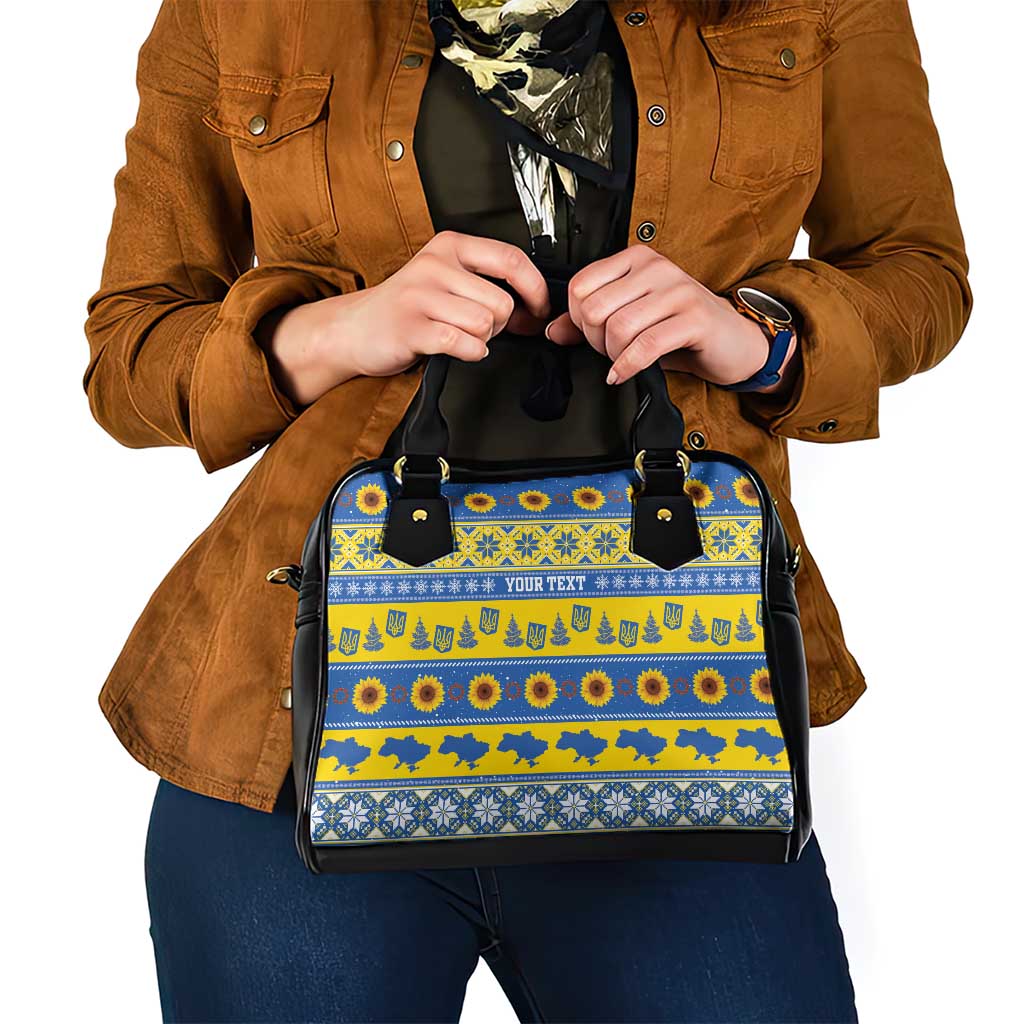Ukraine Christmas Shoulder Handbag Tryzub With Map Folk Pattern - Wonder Print Shop