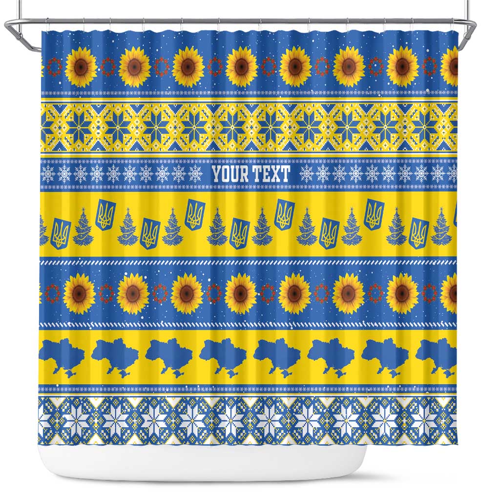 Ukraine Christmas Shower Curtain Tryzub With Map Folk Pattern - Wonder Print Shop