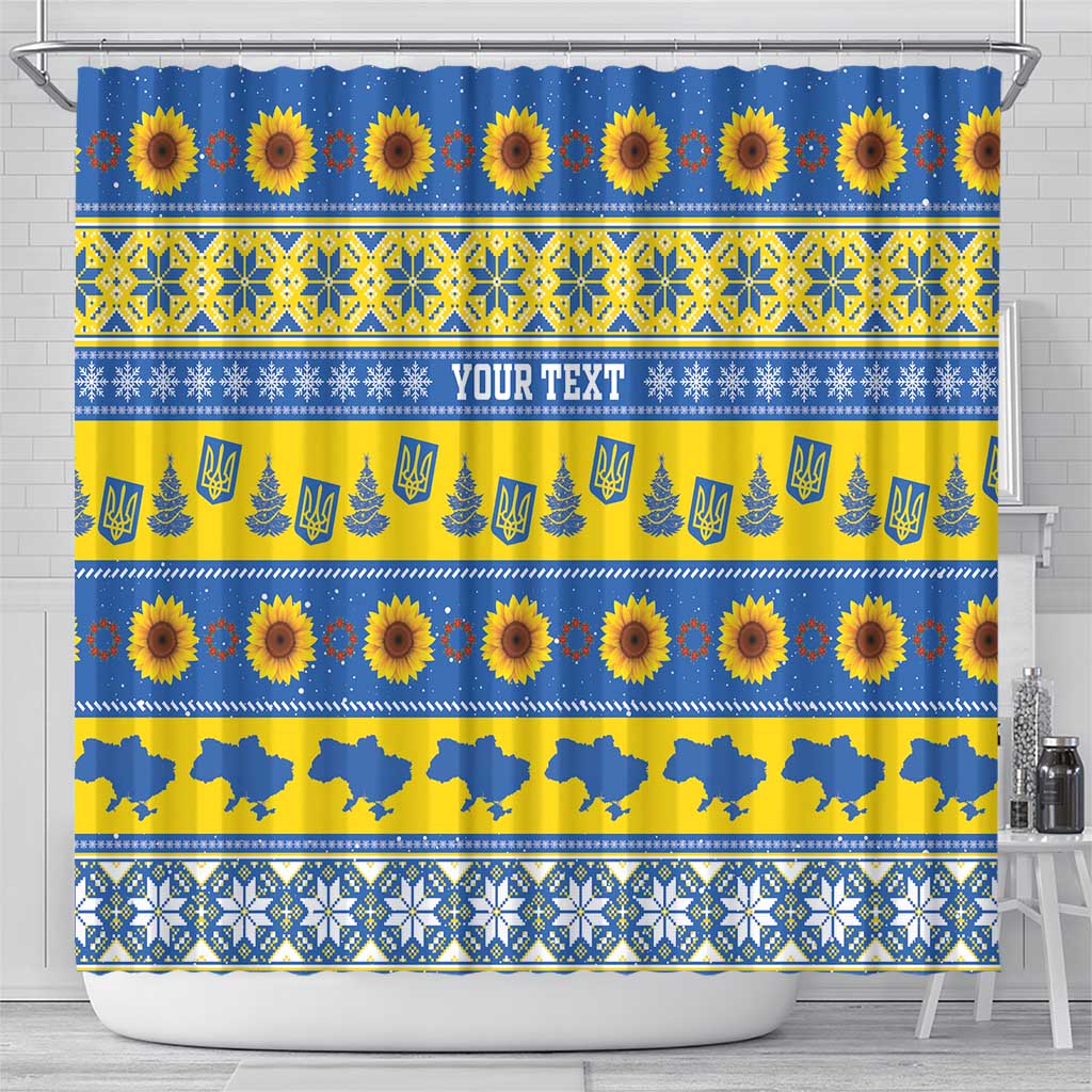 Ukraine Christmas Shower Curtain Tryzub With Map Folk Pattern - Wonder Print Shop