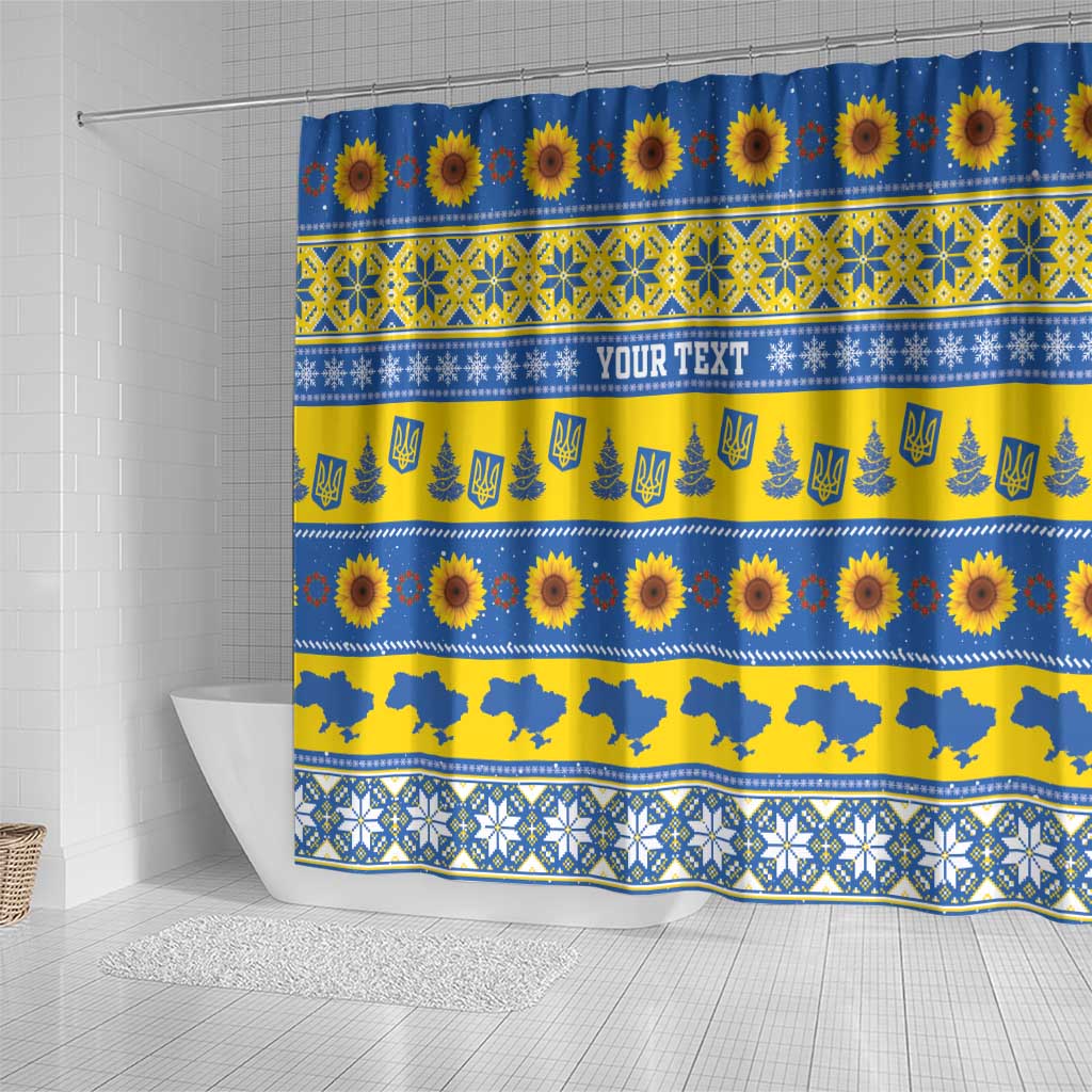 Ukraine Christmas Shower Curtain Tryzub With Map Folk Pattern - Wonder Print Shop