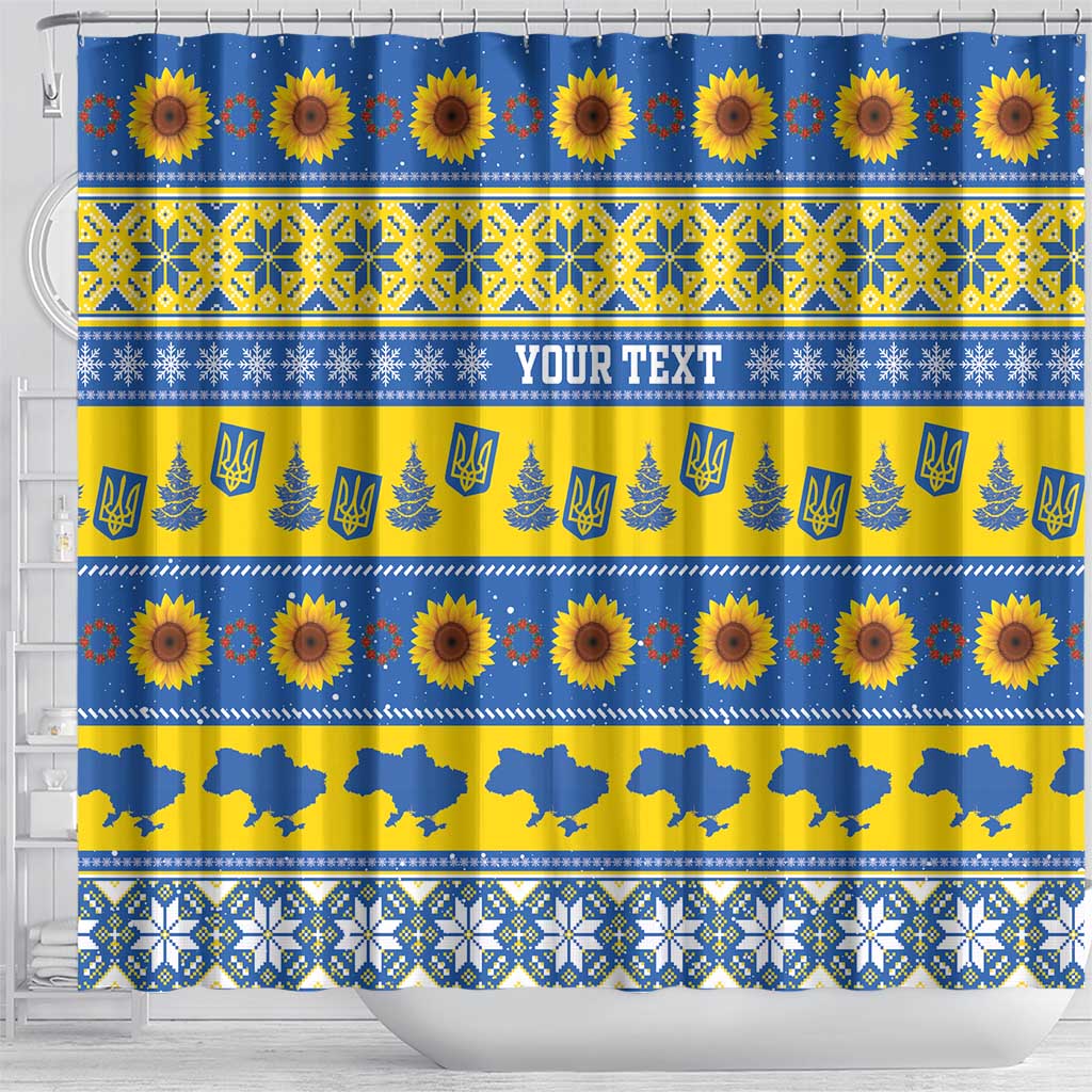Ukraine Christmas Shower Curtain Tryzub With Map Folk Pattern - Wonder Print Shop