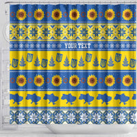 Ukraine Christmas Shower Curtain Tryzub With Map Folk Pattern - Wonder Print Shop