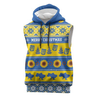 Personalised Ukraine Christmas Sleeveless Hoodie Tryzub With Map Folk Pattern - Wonder Print Shop
