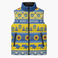 Personalised Ukraine Christmas Sleeveless Puffer Jacket Tryzub With Map Folk Pattern - Wonder Print Shop