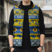 Personalised Ukraine Christmas Sleeveless Puffer Jacket Tryzub With Map Folk Pattern - Wonder Print Shop