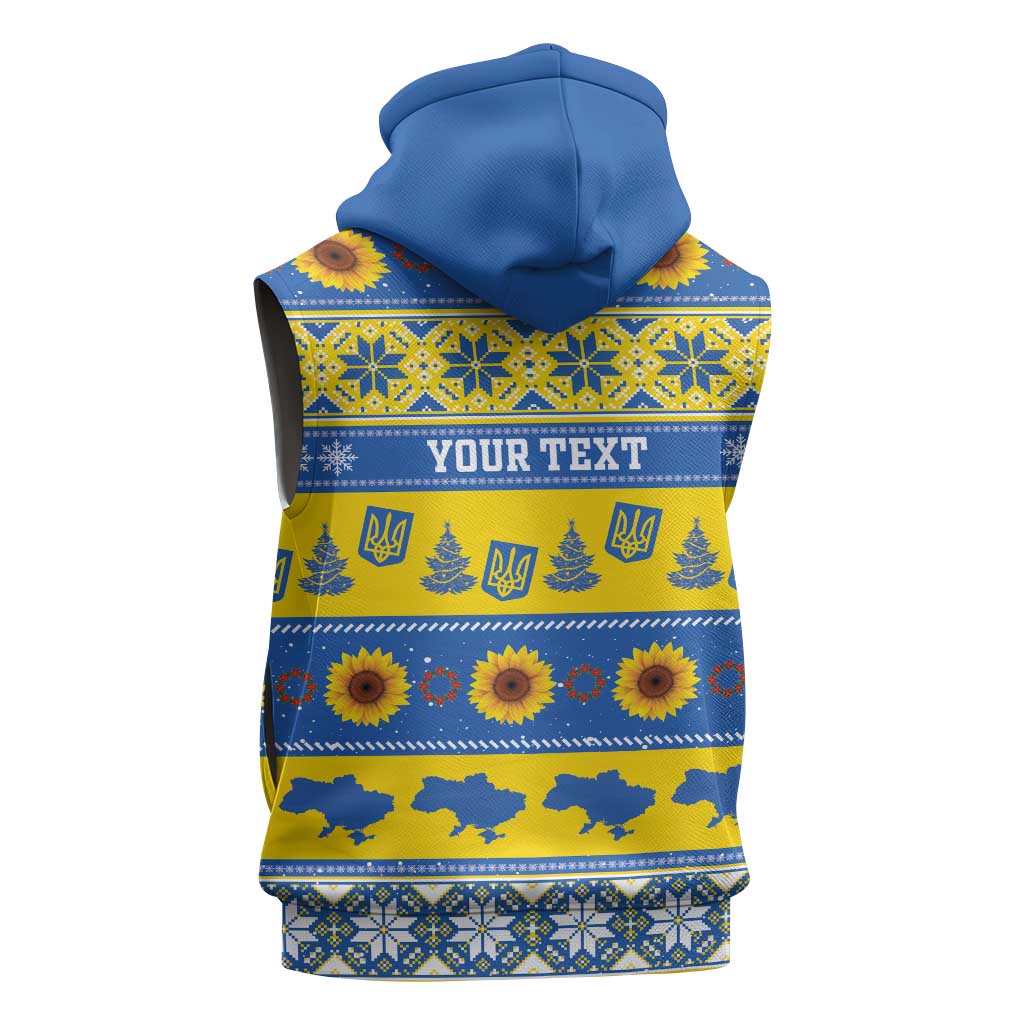 Personalised Ukraine Christmas Sleeveless Zip Hoodie Tryzub With Map Folk Pattern - Wonder Print Shop