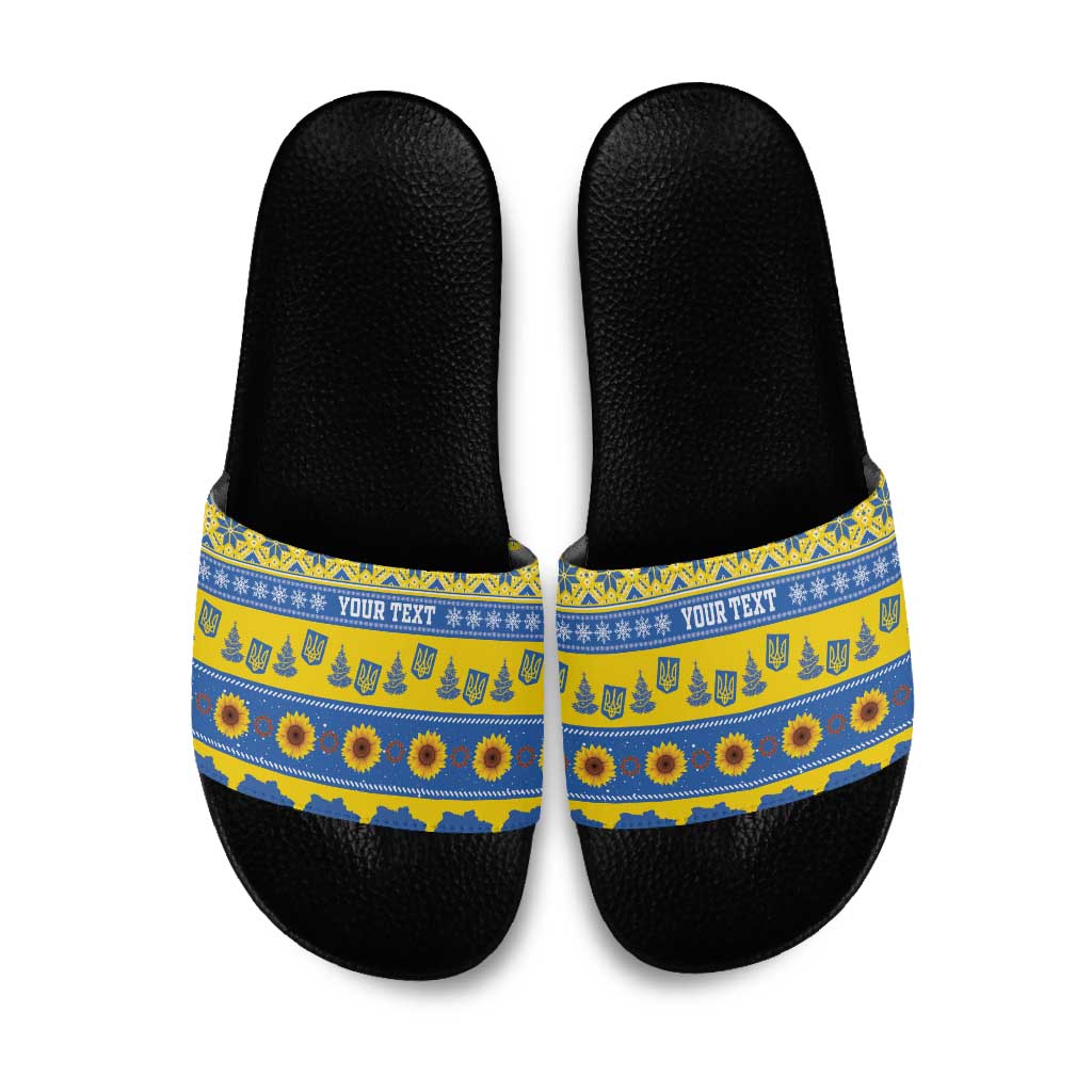 Ukraine Christmas Slide Sandals Tryzub With Map Folk Pattern - Wonder Print Shop