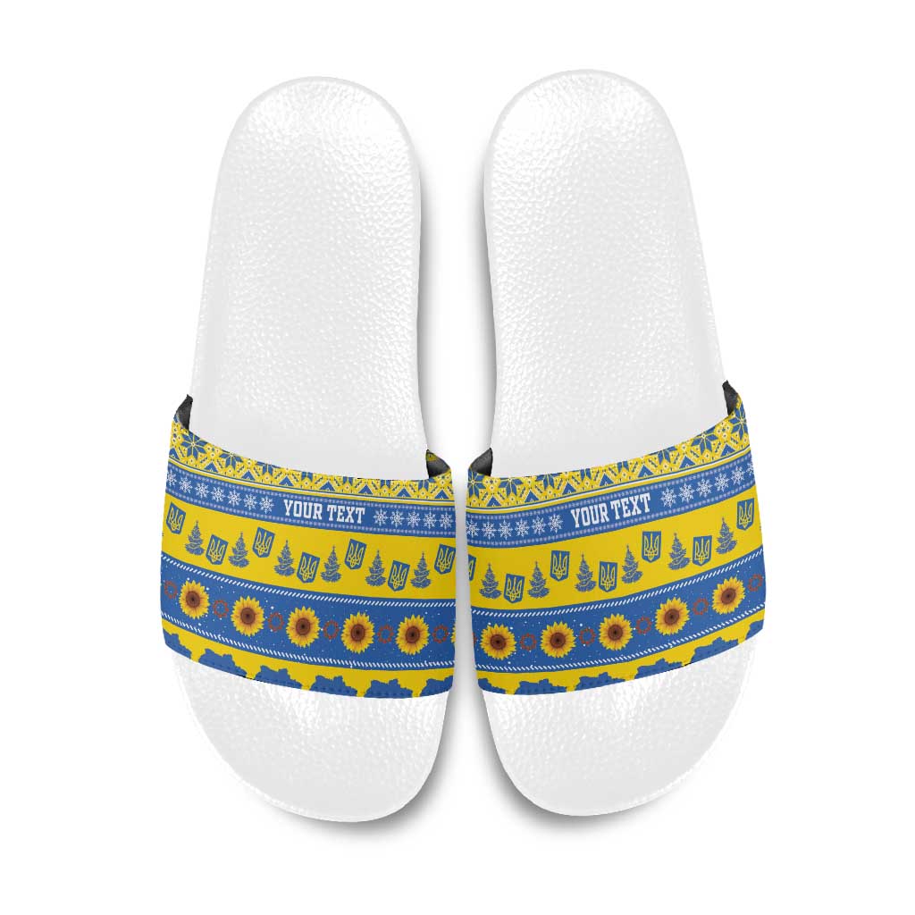 Ukraine Christmas Slide Sandals Tryzub With Map Folk Pattern - Wonder Print Shop